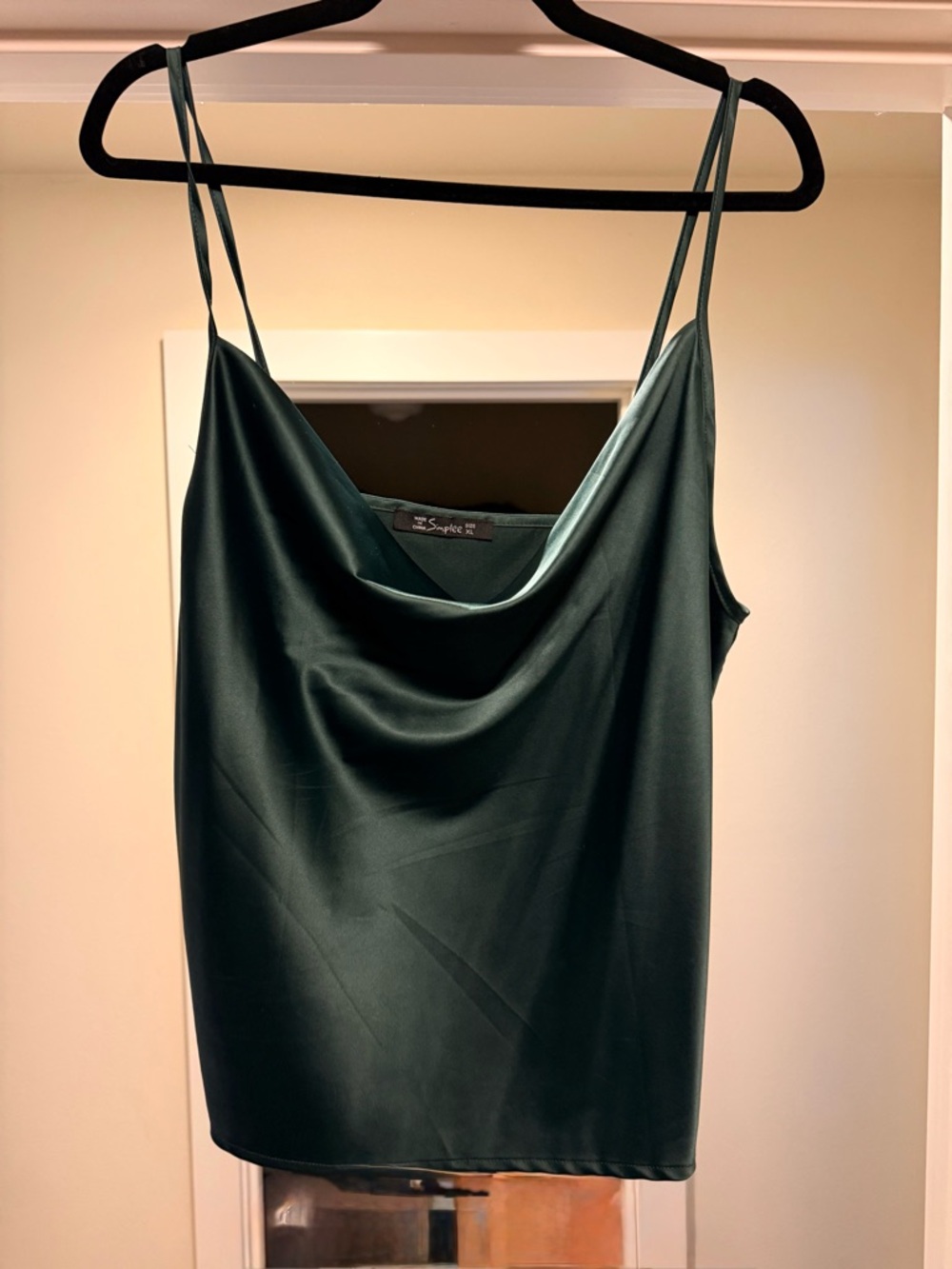 Simplee Apparel Satin V-Neck Cami in Deep Green